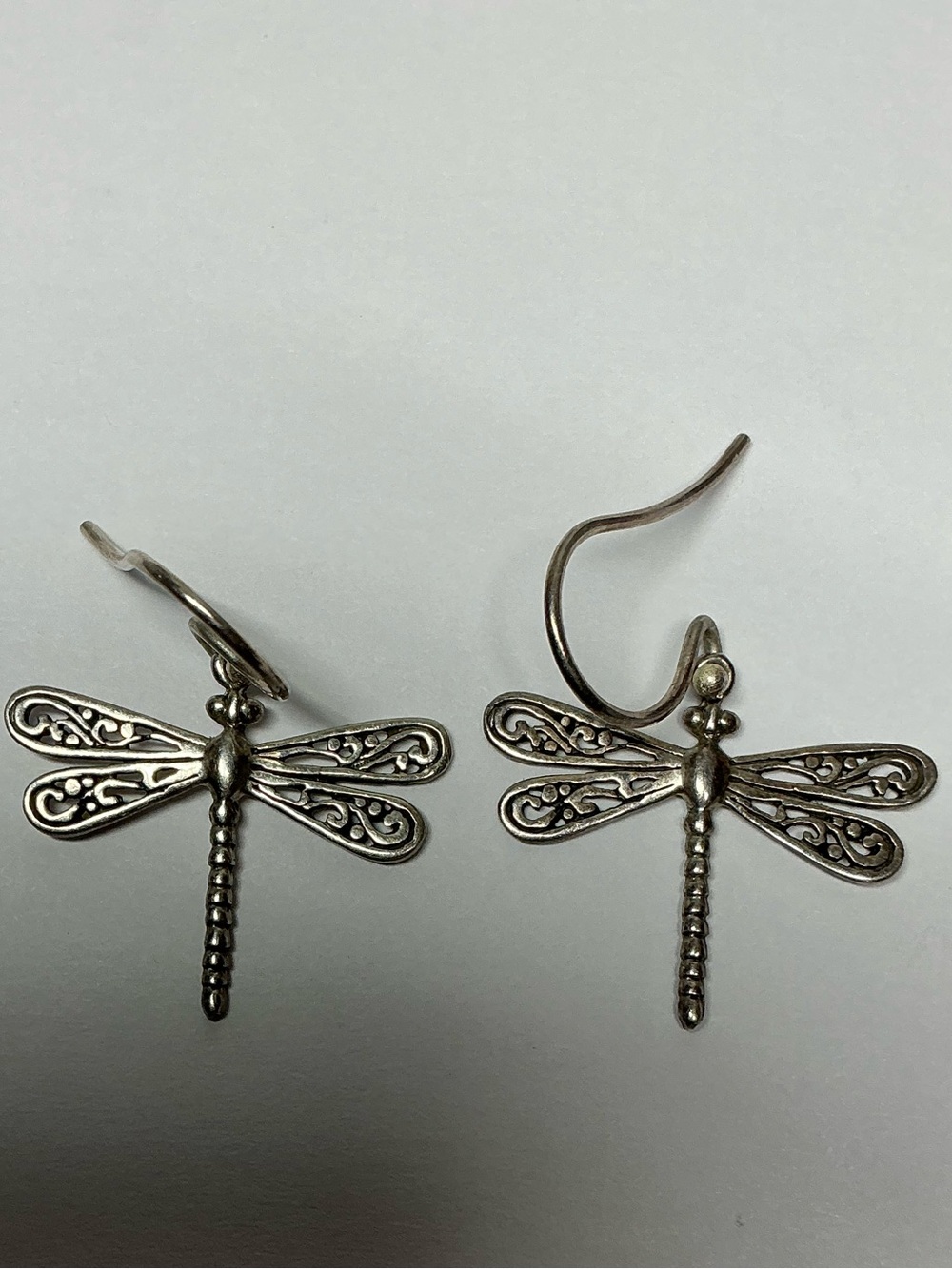Vintage Sterling Silver Detailed Dragonfly Dangle Earrings - Women's Jewelry.